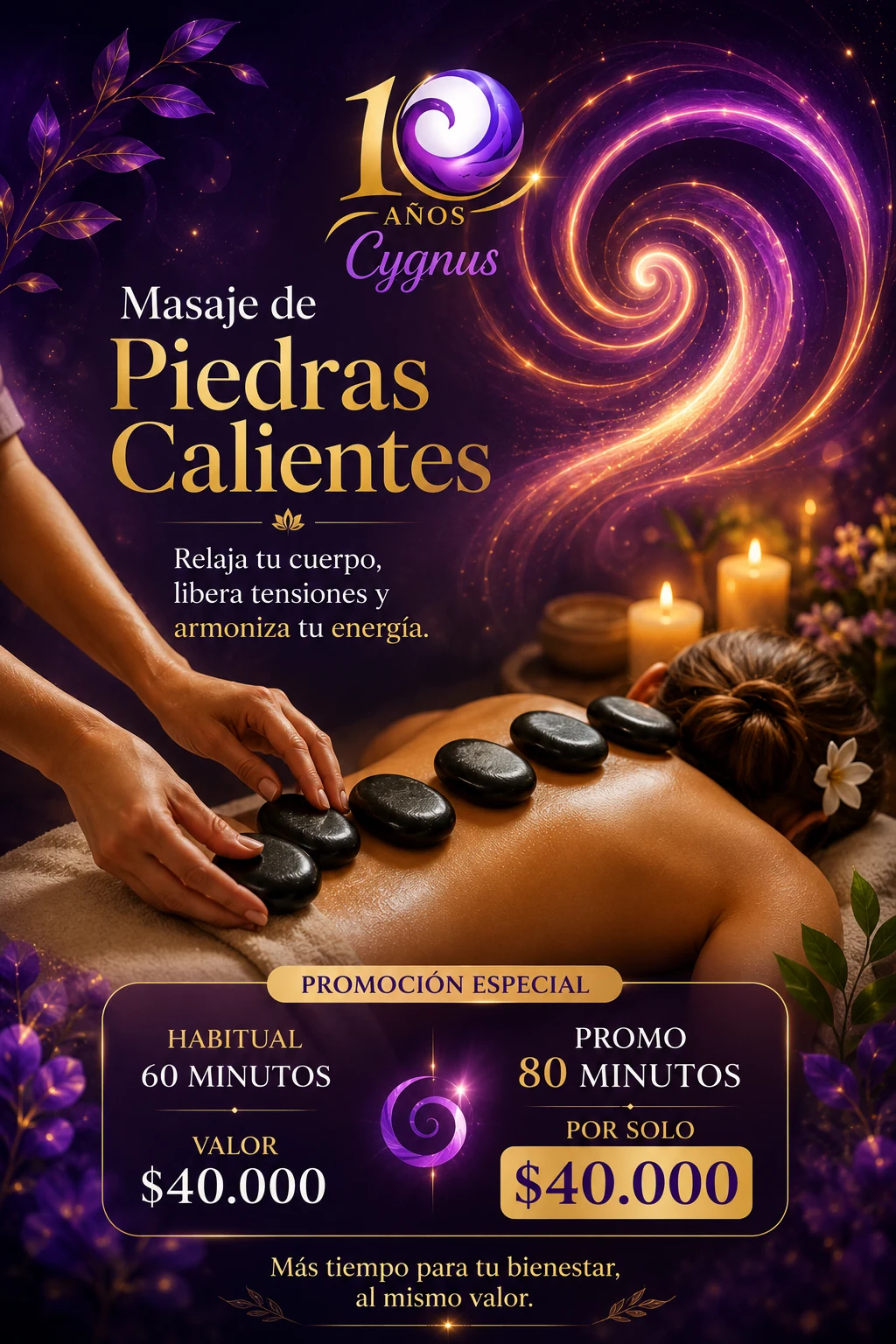 Promoción especial: masaje de piedras calientes, 80 minutos por $40.000